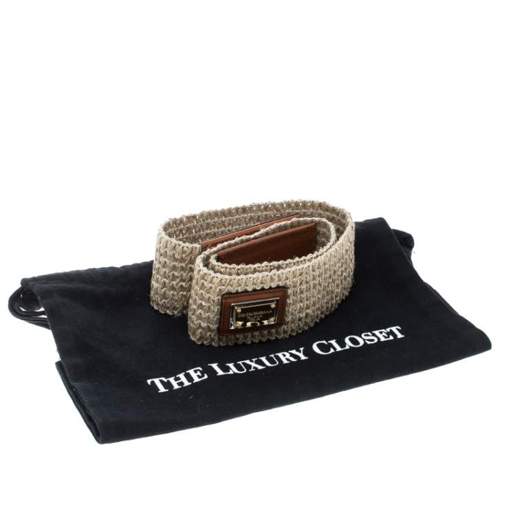 Pre Owned Dolce & Gabbana Beige/Brown Fabric Elastic Belt 80cm