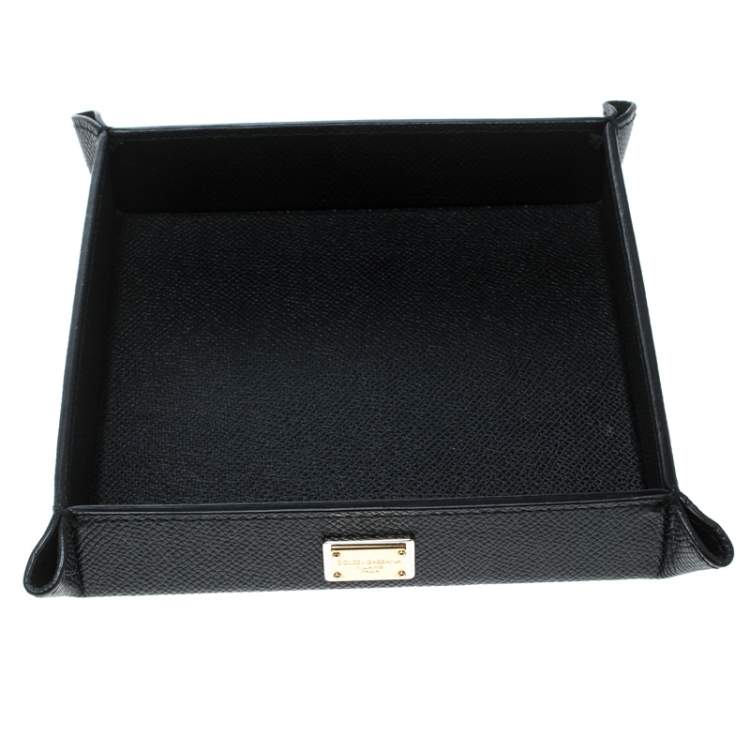 Pre Owned Dolce & Gabbana Black Leather Accessories Tray Plate  