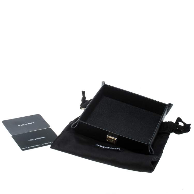 Pre Owned Dolce & Gabbana Black Leather Accessories Tray Plate  