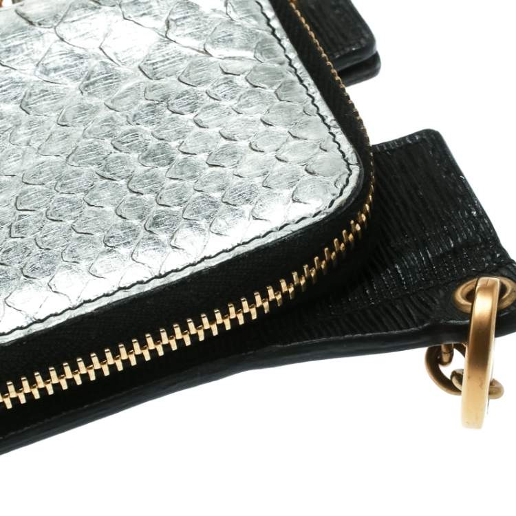 Pre Owned Dolce & Gabbana Black/Metallic Silver Leather Phone Case