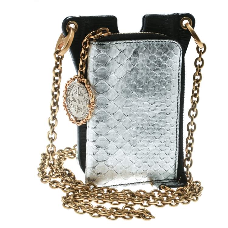 Pre Owned Dolce & Gabbana Black/Metallic Silver Leather Phone Case