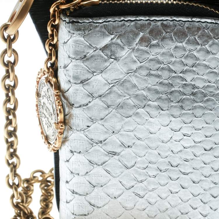 Pre Owned Dolce & Gabbana Black/Metallic Silver Leather Phone Case