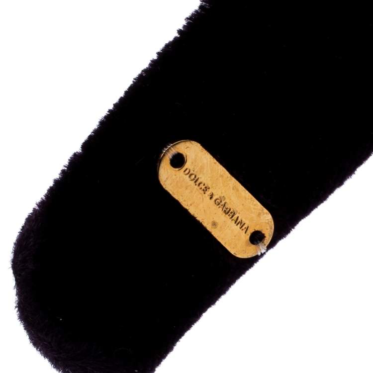 مملوكة مسبقًا Dolce & Gabbana Purple Velvet Faux Pearl Embellished Gold Tone Headband