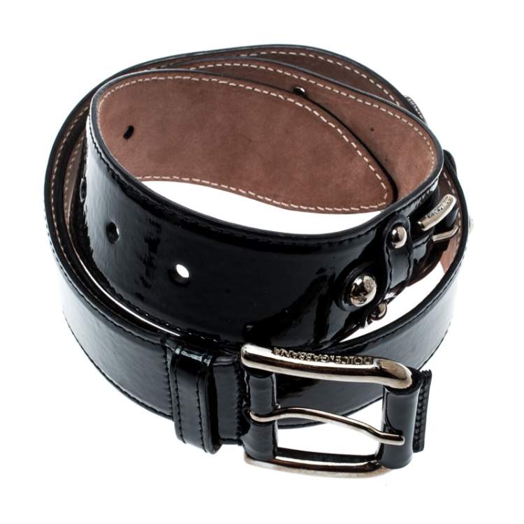 Pre Owned Dolce & Gabbana Black Patent Leather Belt Size 85CM