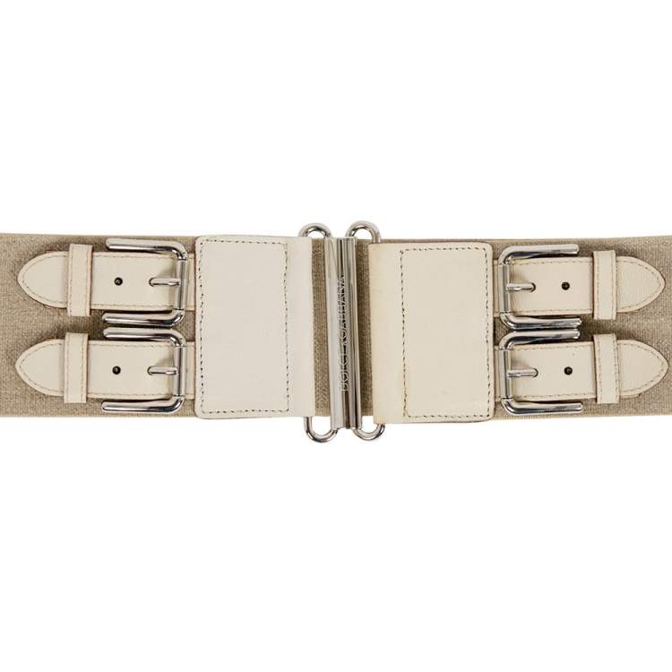مملوكة مسبقًا Dolce & Gabbana Beige Canvas and Leather Elastic Waist Belt 90CM