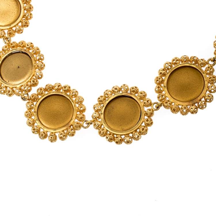 Pre Owned Dolce & Gabbana Multicolor Resin Filigree Beaded Gold Tone Necklace