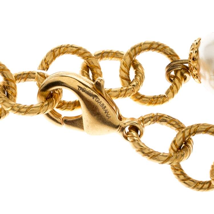 Pre Owned Dolce & Gabbana Multicolor Resin Filigree Beaded Gold Tone Necklace