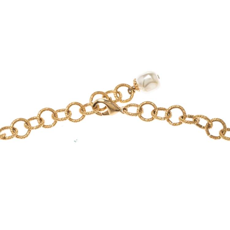 Pre Owned Dolce & Gabbana Multicolor Resin Filigree Beaded Gold Tone Necklace