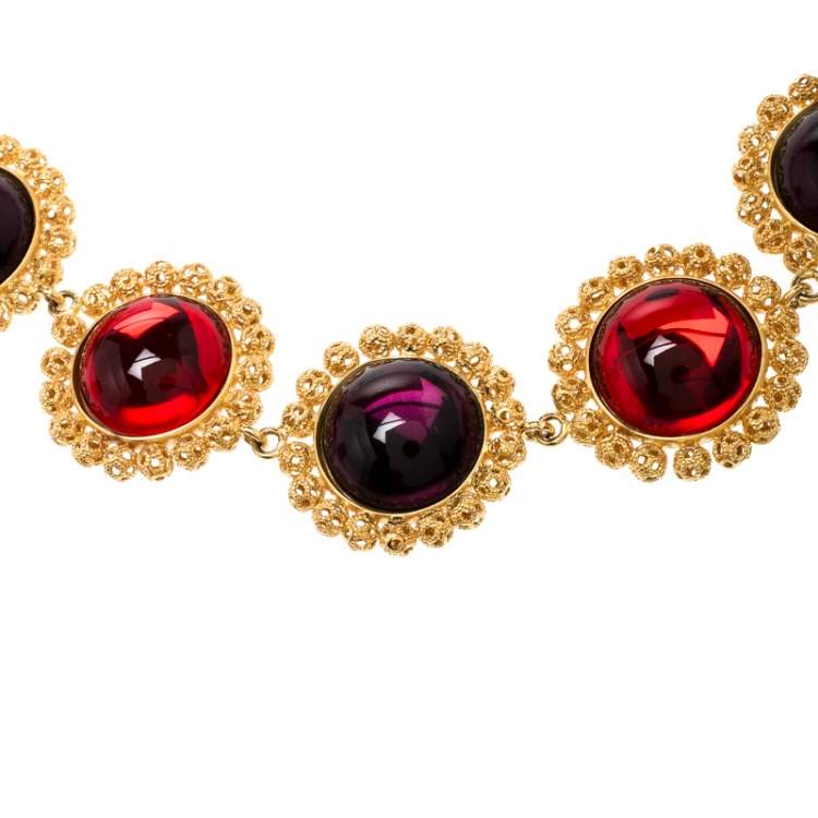 Pre Owned Dolce & Gabbana Multicolor Resin Filigree Beaded Gold Tone Necklace