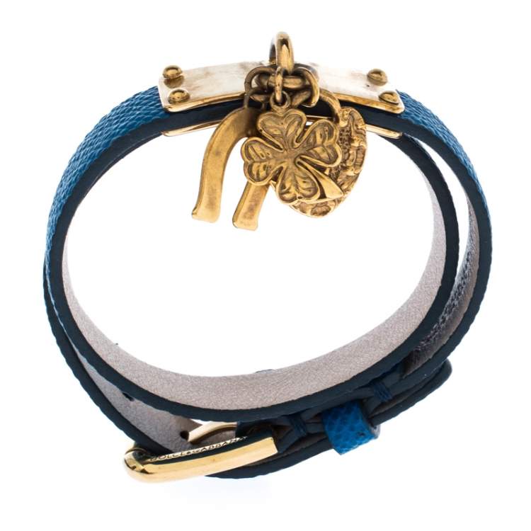 مملوكة مسبقًا Dolce & Gabbana Good Luck Charms Blue Leather Wrap Bracelet M