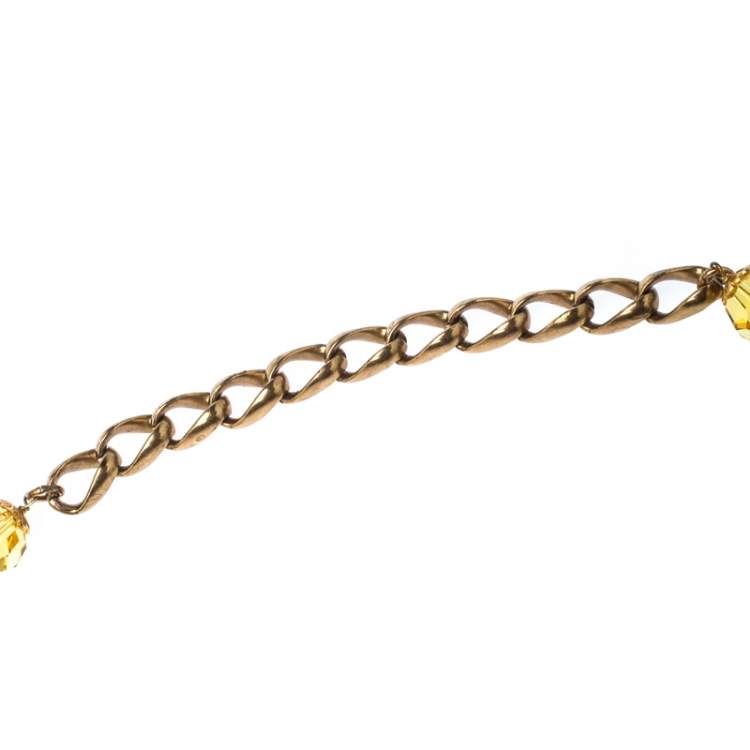 Pre Owned Dolce & Gabbana Crystal Flower Filigree Gold Tone Long Station Necklace