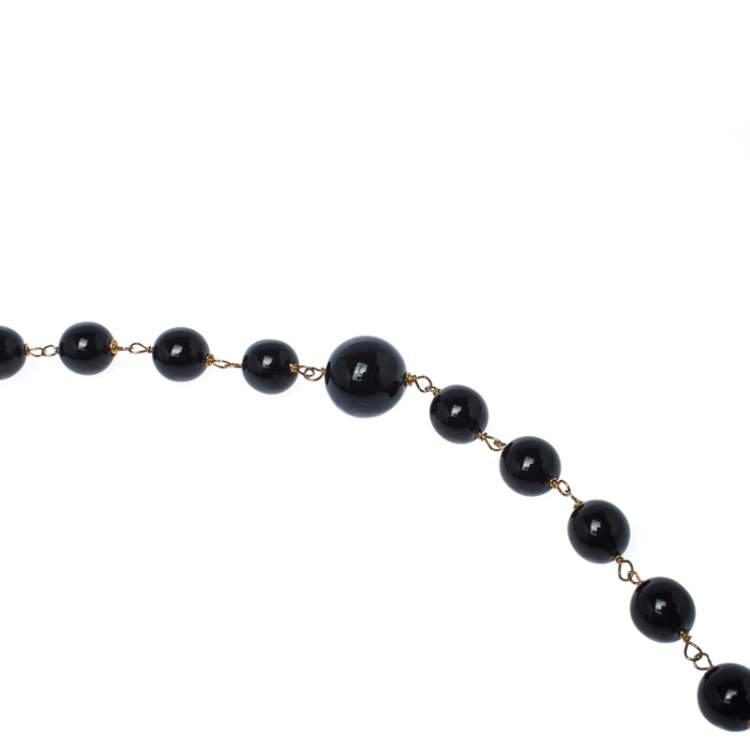 Pre Owned Dolce & Gabbana Printed Beaded Gold Tone Long Necklace