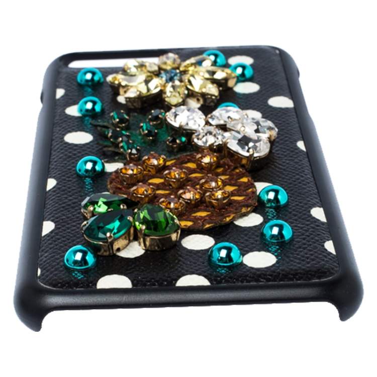Pre Owned Dolce & Gabbana Multicolor Jewel Embellished Leather iPhone Cover