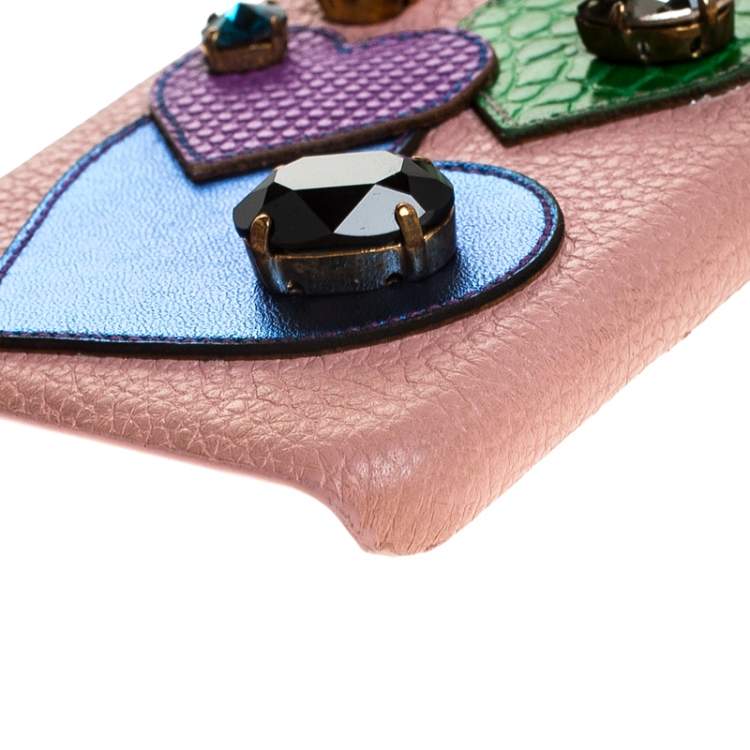 Pre Owned Dolce & Gabbana Multicolor Leather Heart Crystal Embellished iPhone 6S Case