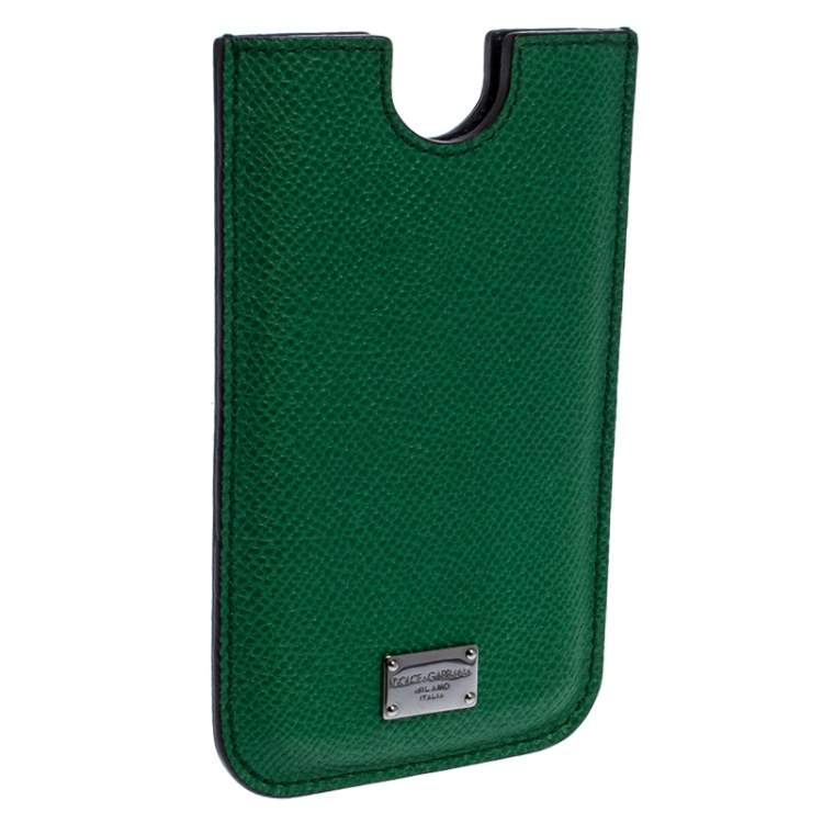 Pre Owned Dolce & Gabbana Green Leather iPhone 4 Case