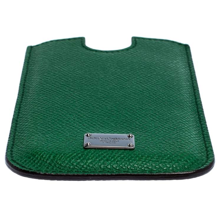 Pre Owned Dolce & Gabbana Green Leather iPhone 4 Case