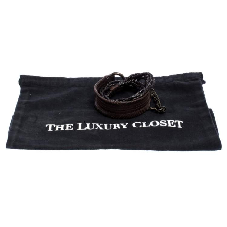 Pre Owned Dolce & Gabbana Dark Brown Braided Leather Chain Belt 80CM