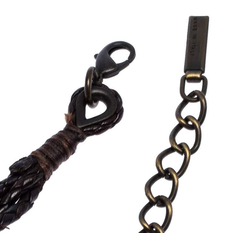 Pre Owned Dolce & Gabbana Dark Brown Braided Leather Chain Belt 80CM