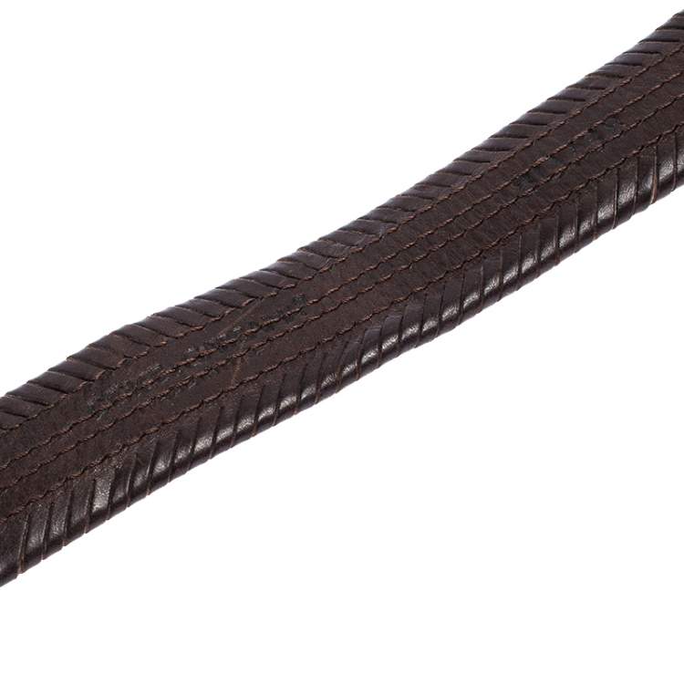 Pre Owned Dolce & Gabbana Dark Brown Braided Leather Chain Belt 80CM