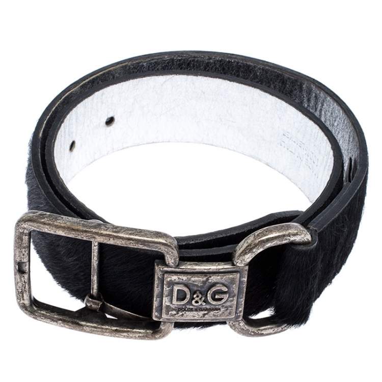 Pre Owned D&G Black Calfhair Logo Buckle Belt 75CM