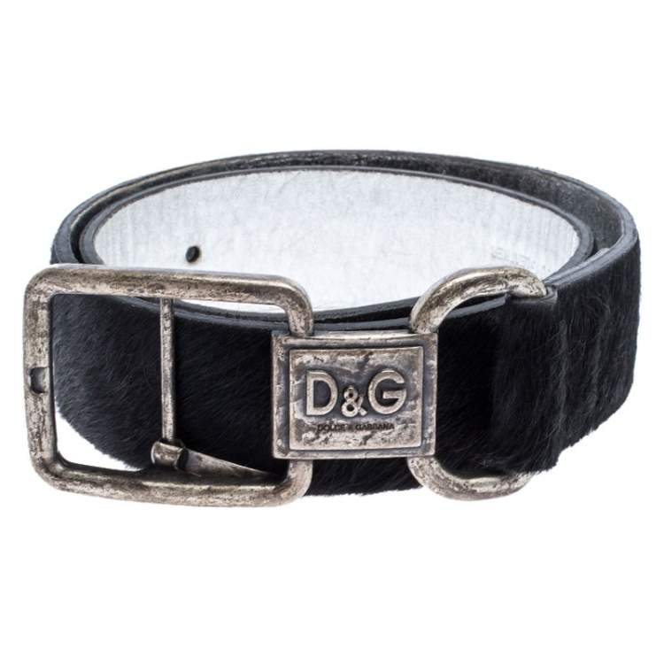 Pre Owned D&G Black Calfhair Logo Buckle Belt 75CM