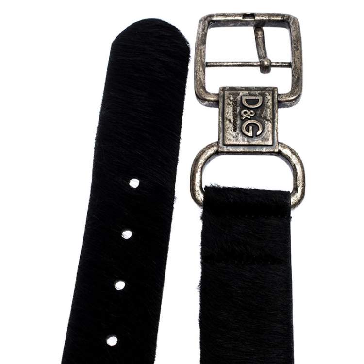 Pre Owned D&G Black Calfhair Logo Buckle Belt 75CM