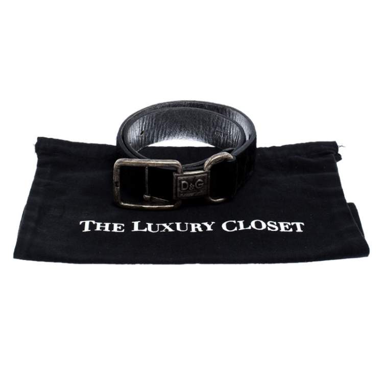 Pre Owned D&G Black Calfhair Logo Buckle Belt 75CM