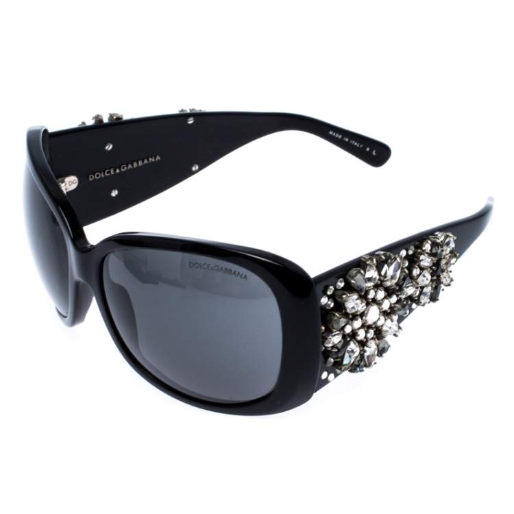 Pre Owned Dolce & Gabbana Black DG 4040-G Crystal Embellished Oversize Sunglasses