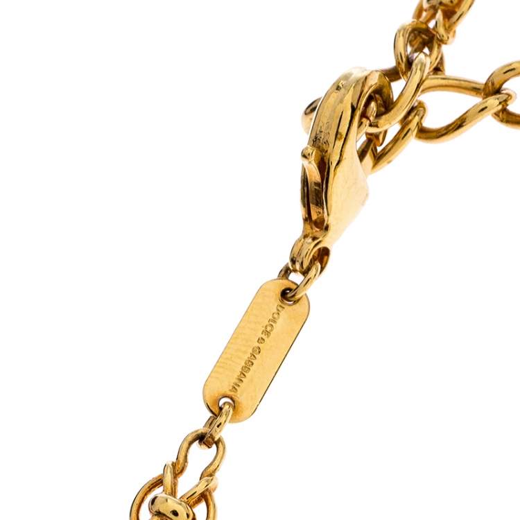 Pre Owned Dolce & Gabbana Yellow Gold Tone Floral Pendant Crystal Drop Necklace