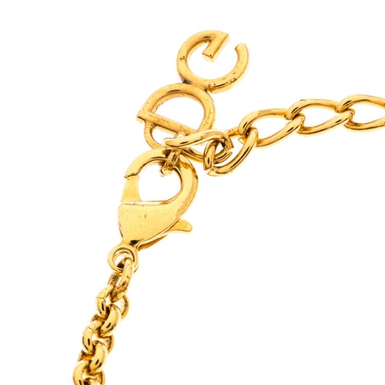 Pre Owned Dolce & Gabbana DG Rose Crystal Gold Tone Bracelet