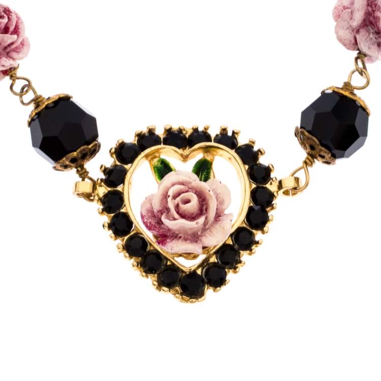 Pre Owned Dolce & Gabbana DG Rose Crystal Gold Tone Bracelet