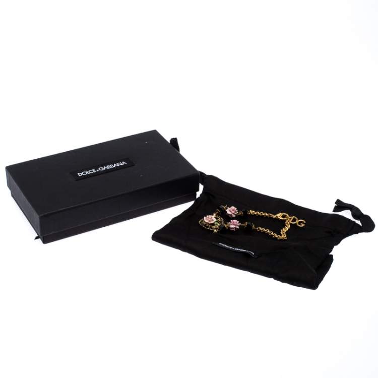 Pre Owned Dolce & Gabbana DG Rose Crystal Gold Tone Bracelet
