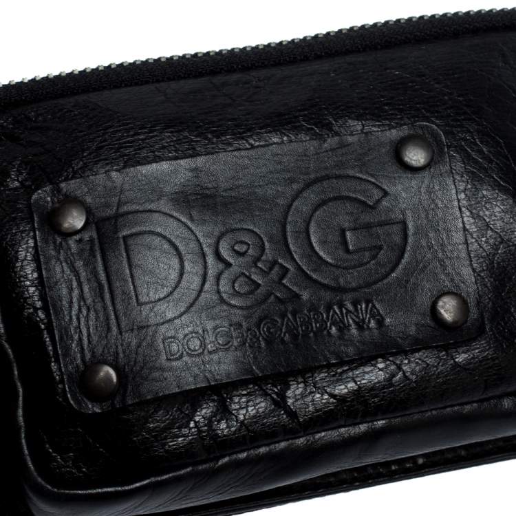 Pre Owned Dolce & Gabbana Black Leather Multi Pocket Elastic Belt