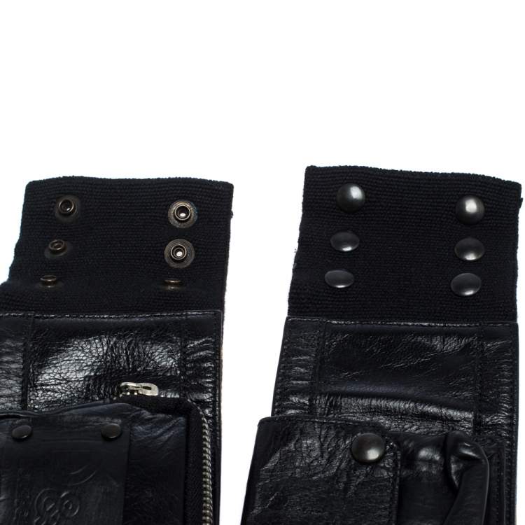 Pre Owned Dolce & Gabbana Black Leather Multi Pocket Elastic Belt