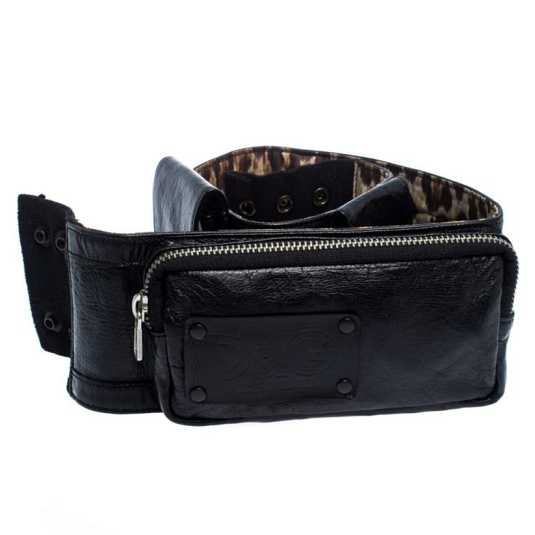 Pre Owned Dolce & Gabbana Black Leather Multi Pocket Elastic Belt