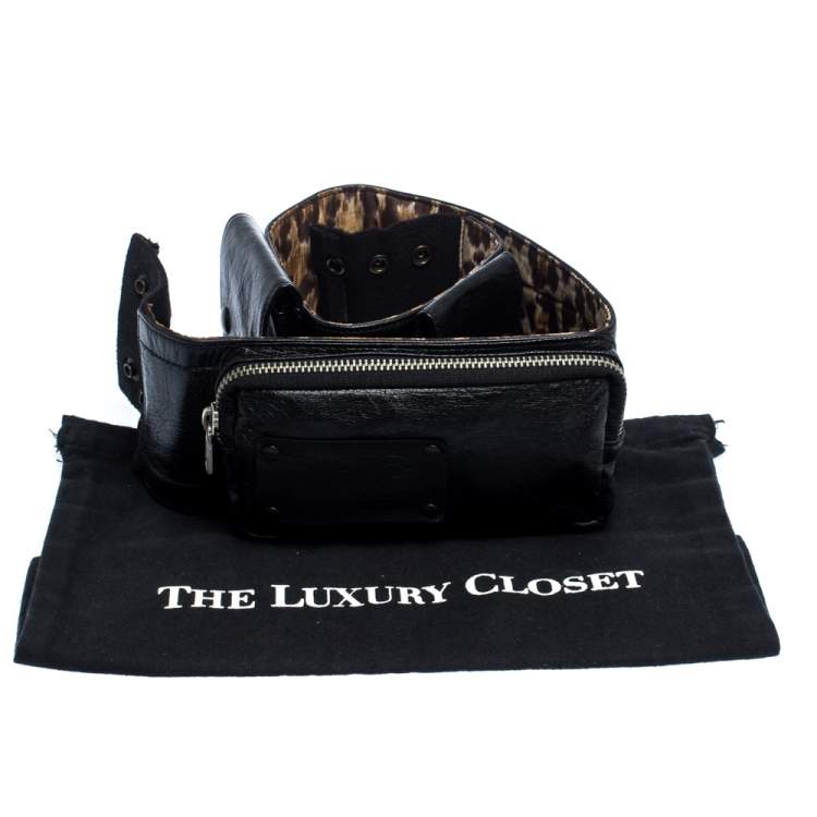 Pre Owned Dolce & Gabbana Black Leather Multi Pocket Elastic Belt