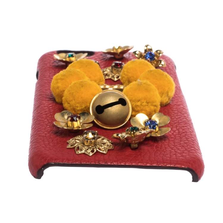 Pre Owned Dolce & Gabbana Red/Mustard Embellished Leather iPhone 6 Case