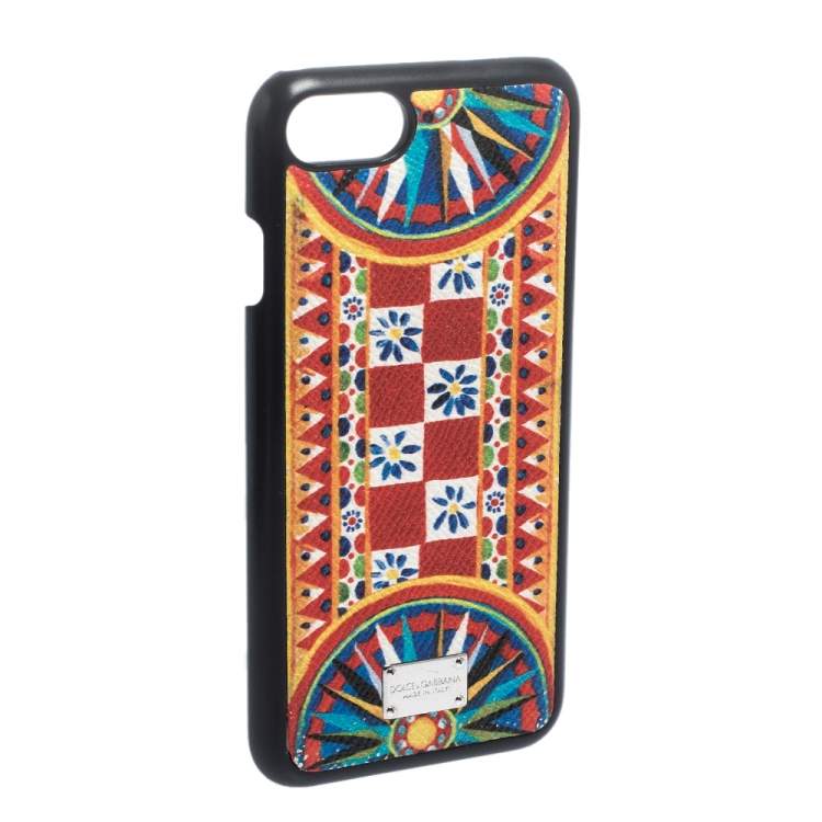 Pre Owned Dolce & Gabbana Multicolor Printed Leather iPhone 7 Case