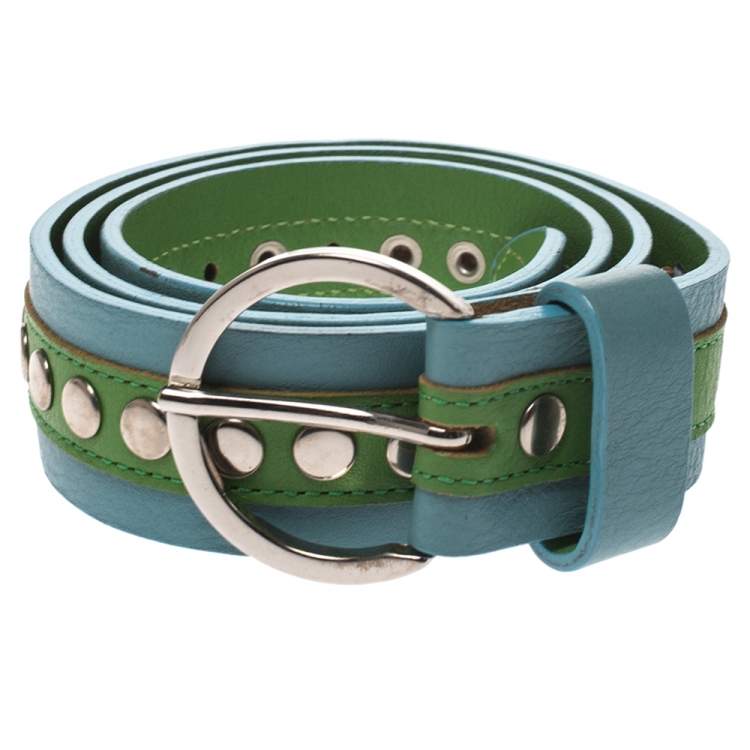Pre Owned Dolce & Gabbana Green/Blue Leather Riveted Belt 80CM