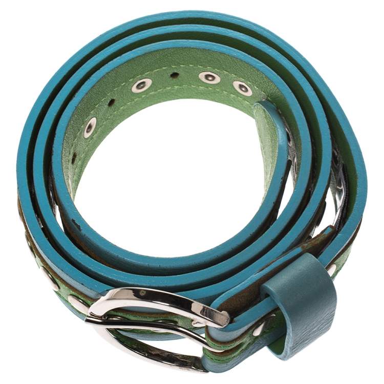 Pre Owned Dolce & Gabbana Green/Blue Leather Riveted Belt 80CM