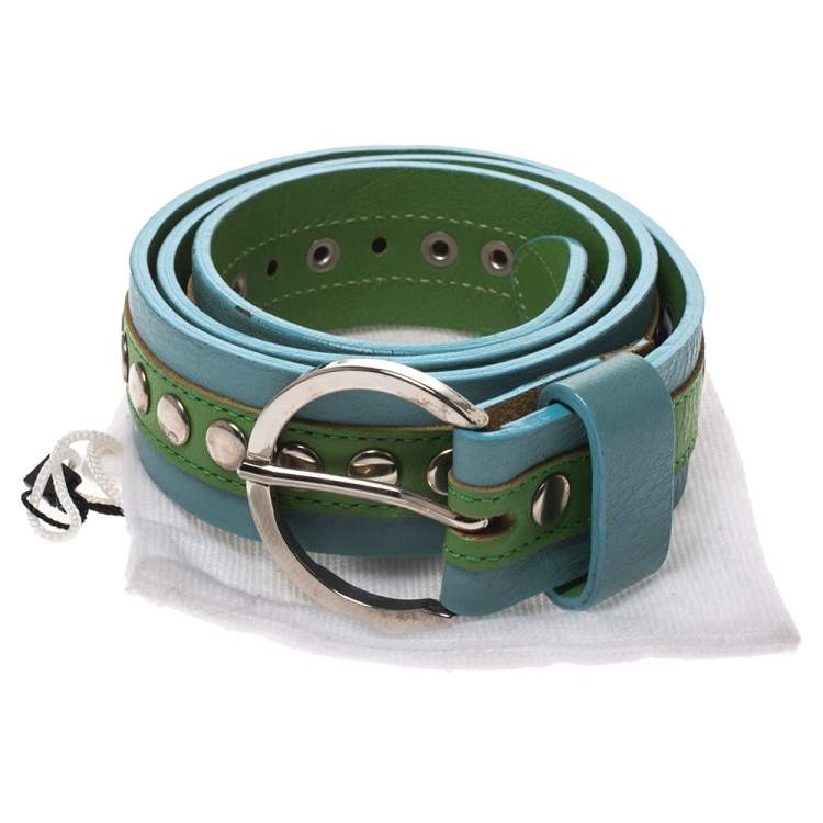 Pre Owned Dolce & Gabbana Green/Blue Leather Riveted Belt 80CM