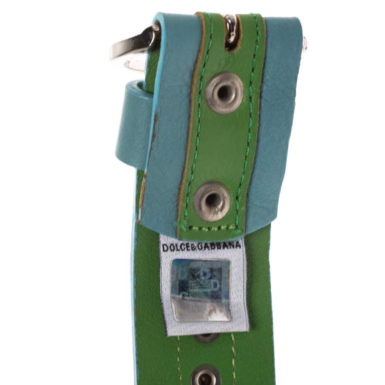 Pre Owned Dolce & Gabbana Green/Blue Leather Riveted Belt 80CM