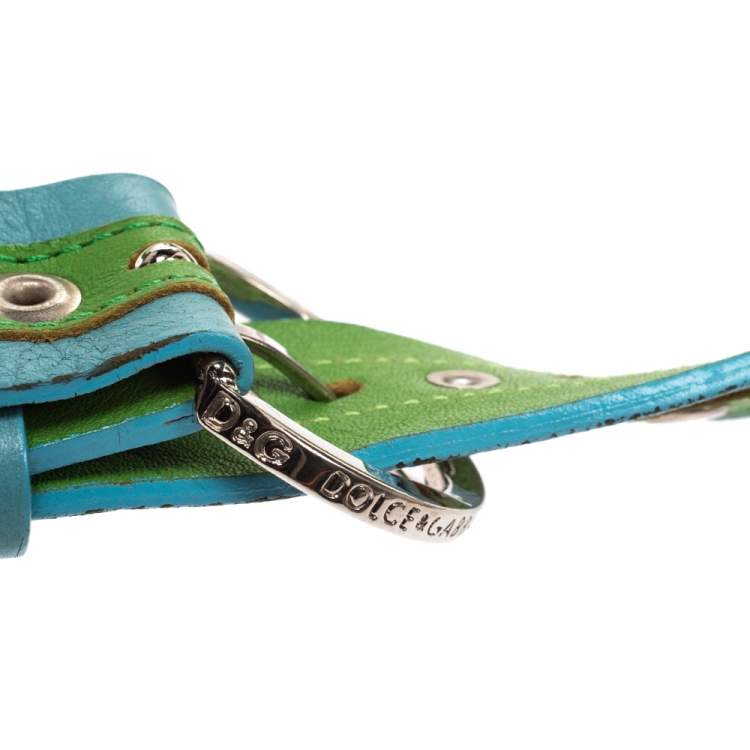 Pre Owned Dolce & Gabbana Green/Blue Leather Riveted Belt 80CM