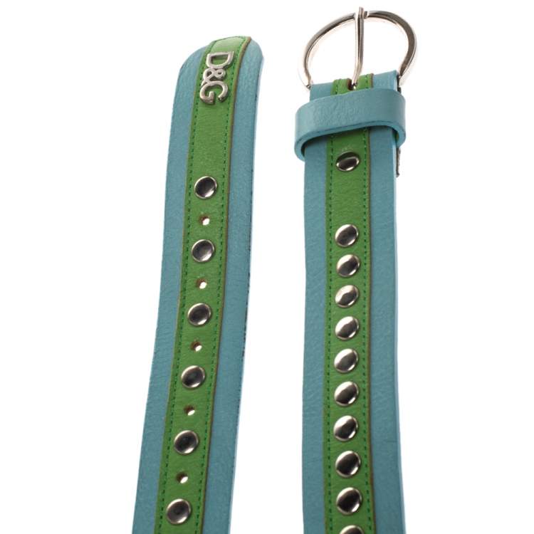 Pre Owned Dolce & Gabbana Green/Blue Leather Riveted Belt 80CM