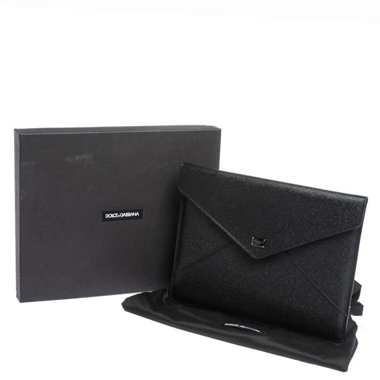 Pre Owned Dolce & Gabbana Black Dauphine Leather iPad Envelope Case
