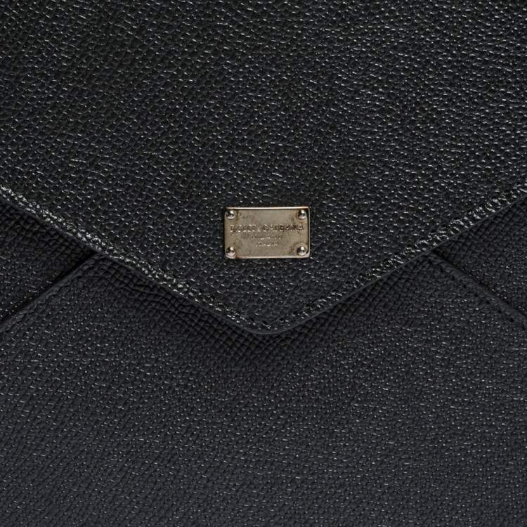 Pre Owned Dolce & Gabbana Black Dauphine Leather iPad Envelope Case