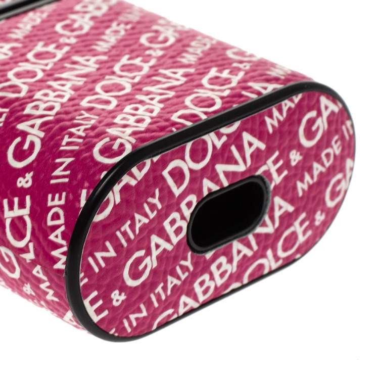 مملوكة مسبقًا Dolce & Gabbana Fuchsia/White Printed Leather Airpods Case