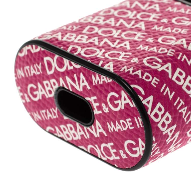 مملوكة مسبقًا Dolce & Gabbana Fuchsia/White Printed Leather Airpods Case
