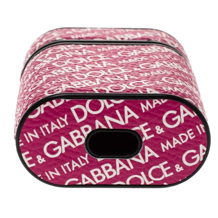 مملوكة مسبقًا Dolce & Gabbana Fuchsia/White Printed Leather Airpods Case
