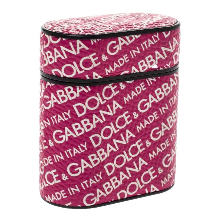 مملوكة مسبقًا Dolce & Gabbana Fuchsia/White Printed Leather Airpods Case